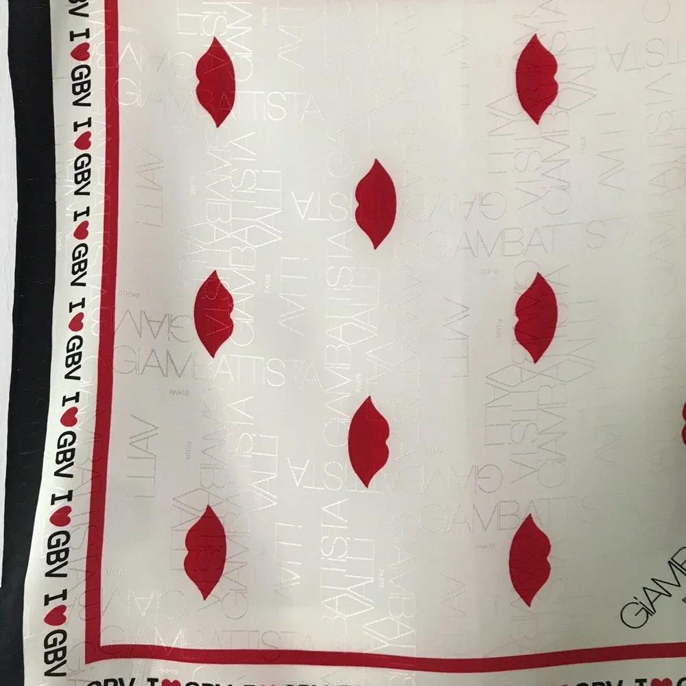GIAMBATTISTA VALLI X H&M RED LIP PRINT 100% SILK NECKERCHIEF NWT - Picture 8 of 9